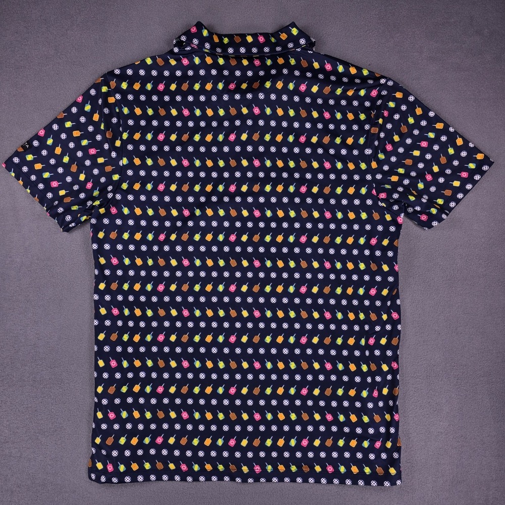 Pickle Ball Yatta Golf Mens Medium Polo Shirt Blue‎ with All Over Print AOP - Picture 4 of 8